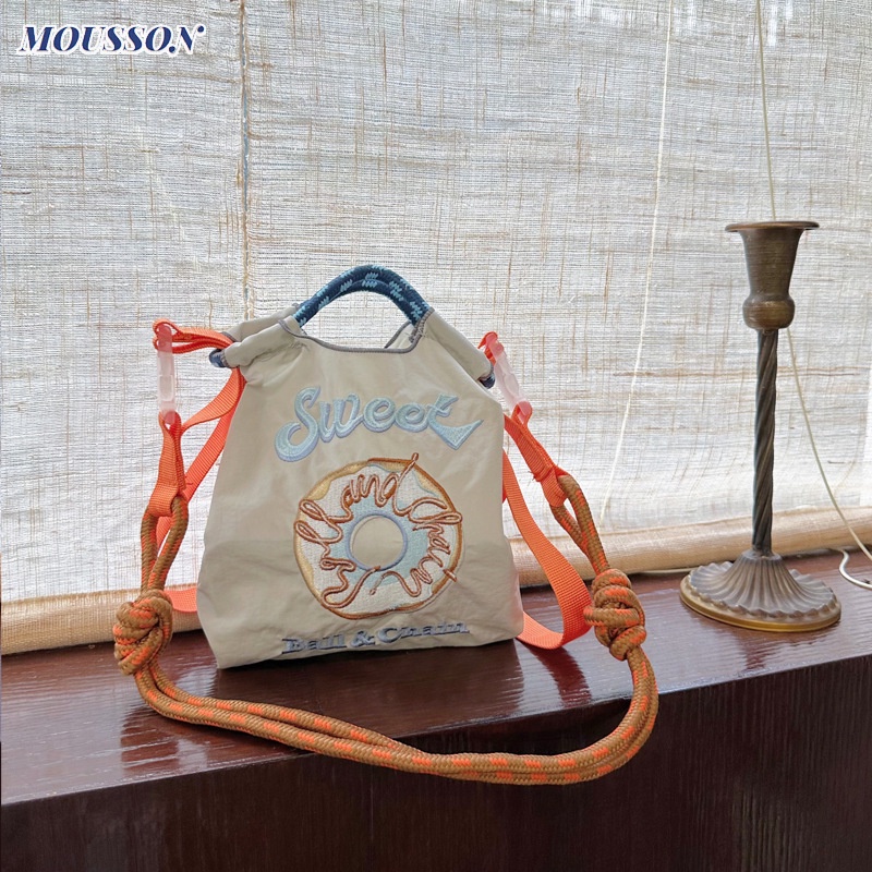 MOUSSON Túi Vải canvas Thân Thiện Với Môi Trường Thêu Hoa Xinh Xắn Phong Cách Nhật Bản Cho Bạn Gái