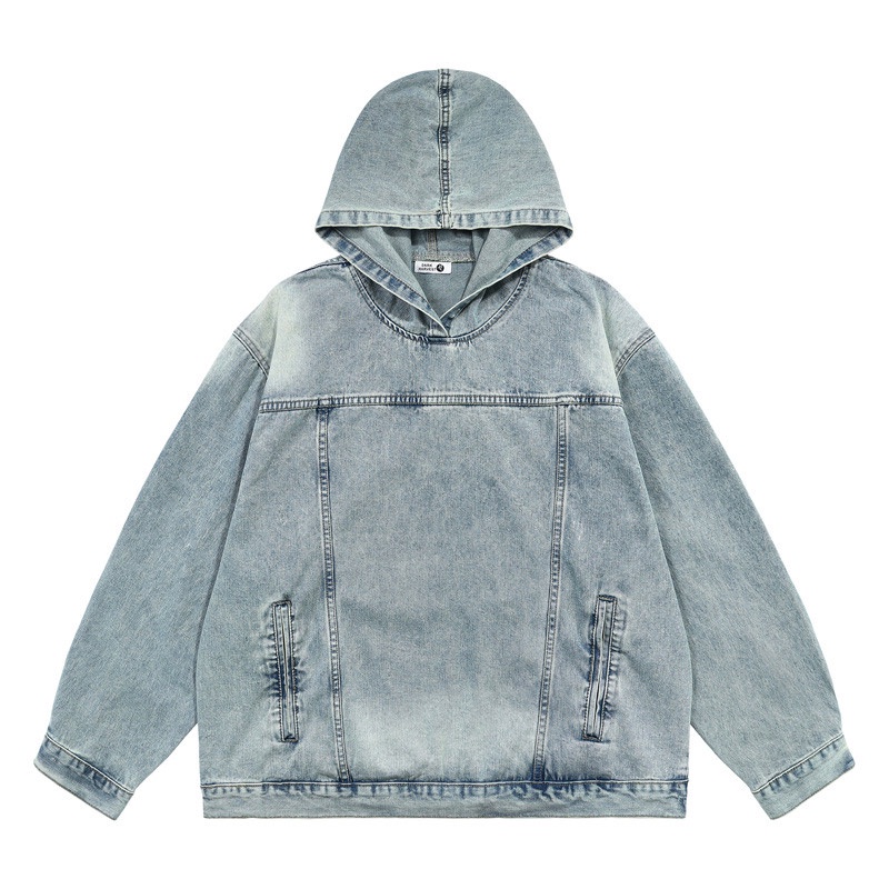 YOUTANG Áo Hoodie denim Tay Dài Màu Xanh Dương Phong Cách retro Mỹ Thiết Kế unisex Cho Cặp Đôi