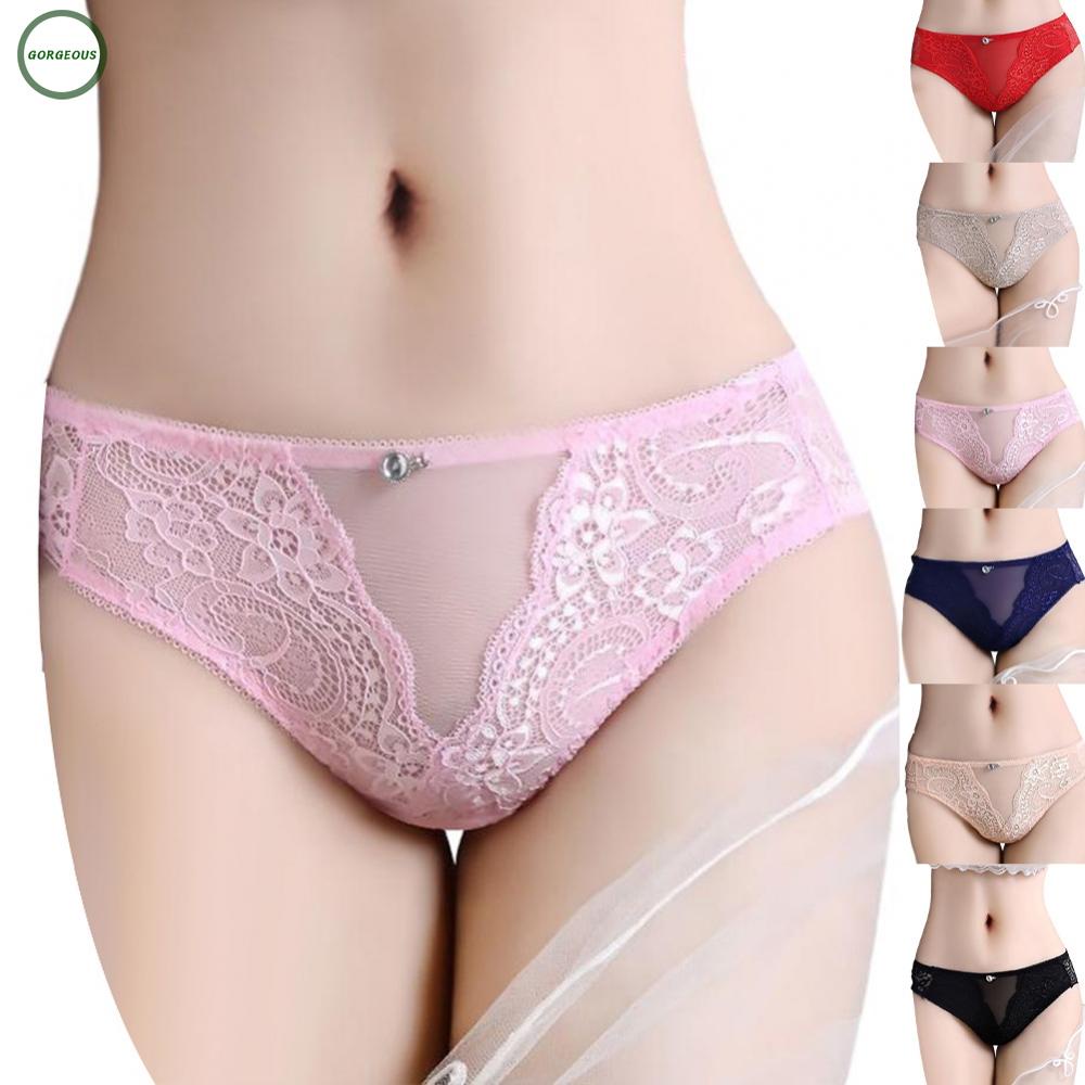 New Coming~Panties Ultra-thin Breathable Hollow Lace Mesh Mid-waist Pure Cotton Sexy#Home Essentialses
