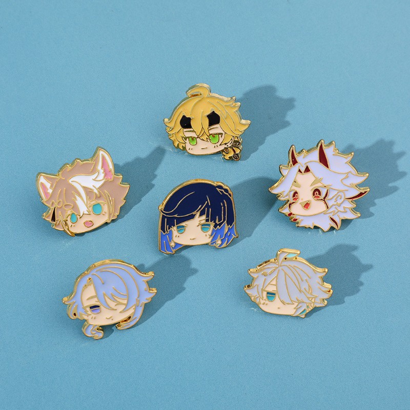 New Genshin Impact Metal Badge Q Version Small Headed Characters Surrounding Genshin Impact Brooch E