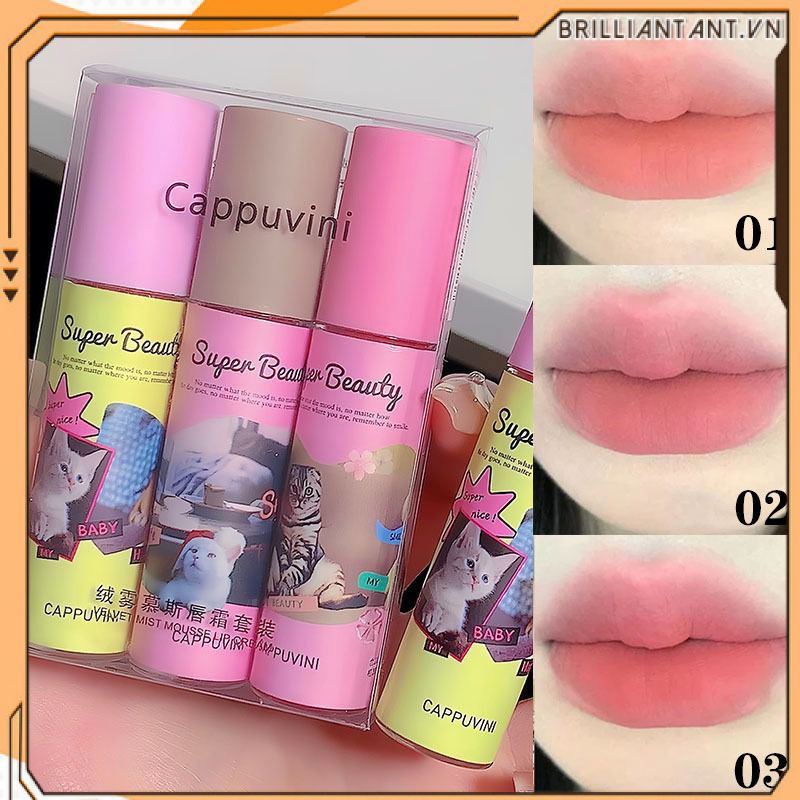 Cappuvini Kitty Lip Bùn Sữa Bánh Son Dưỡng Môi Không Lip Glaze Matte Lipstick Mềm Sương Giá Trị Ngoại Hình Cao Bri