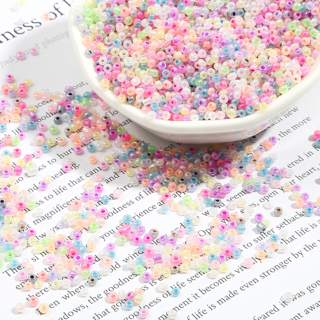 Set 500 / 250 Túi Hạt Thủy Tinh Màu Kem 2mm / 3mm Làm Trang Sức Thủ Công diy