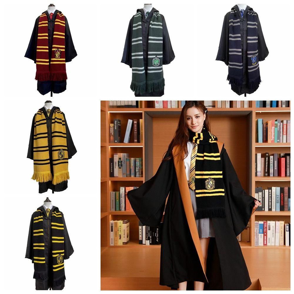 Mkeb Khăn Choàng Cổ harry Potter Vải cashmere Dày Thêu Sọc Phối Tua Rua Thời Trang Thu Đông