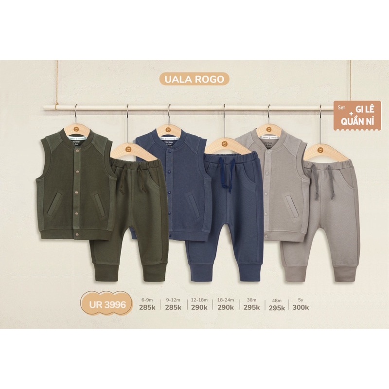 Uala rogo Set gi lê kèm quần nỉ thời trang cho bé trai gái