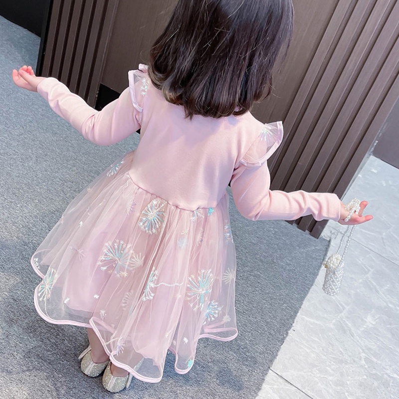 Đầm Công Chúa elsa Thêu Ren Tay Phồng Thời Trang Cho Bé Gái 2-9 Tuổi