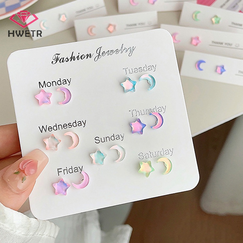 1 Bộ Bông Tai Hình Trăng Sao Nhiều Màu Trong Suốt y2k Dễ Thương Cho Nữ Mới