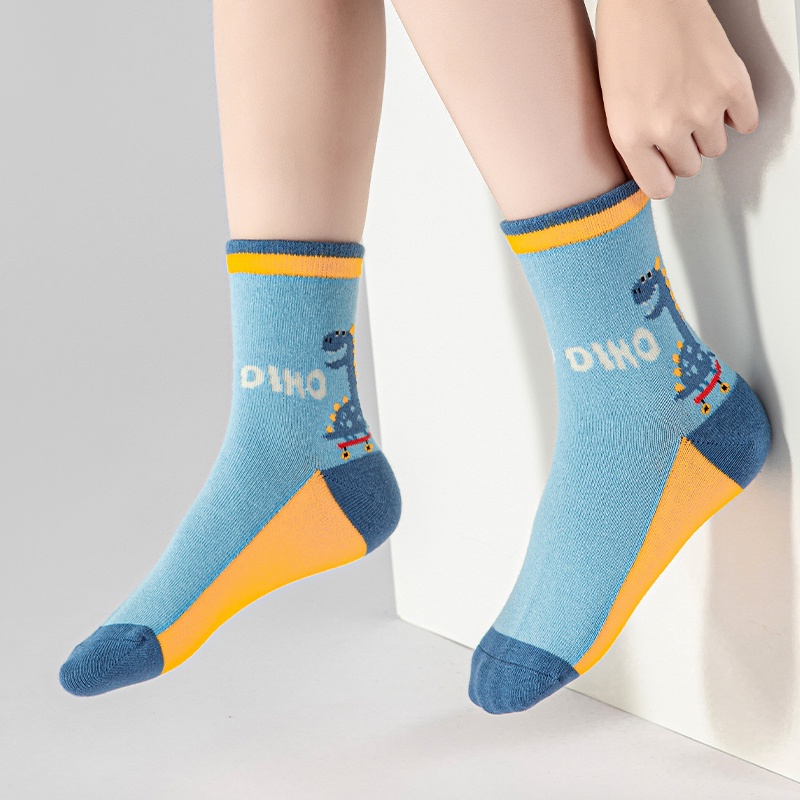 LJMOFA Vớ cotton Co Giãn Thoáng Khí In Họa Tiết Khủng Long Hoạt Hình Dễ Thương Cho Bé Trai