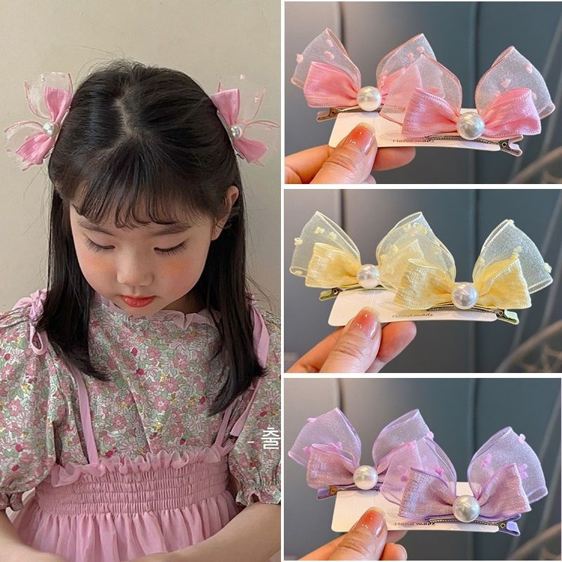 Kẹp Tóc Nơ Lưới Đính Ngọc Trai Thời Trang Mùa Hè Cho Bé Gái