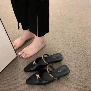 Giày lười màu đen mũi nhọn phong cách pháp cho nữ