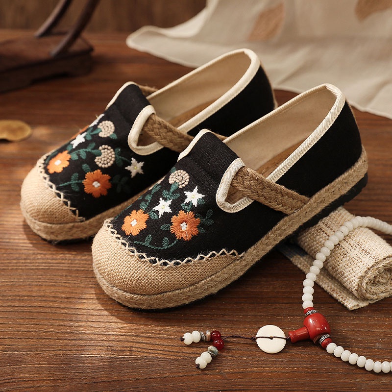 Giày Vải Lanh Đế Bằng Thêu Họa Tiết yaoli Phong Cách retro Mới Cho Nữ