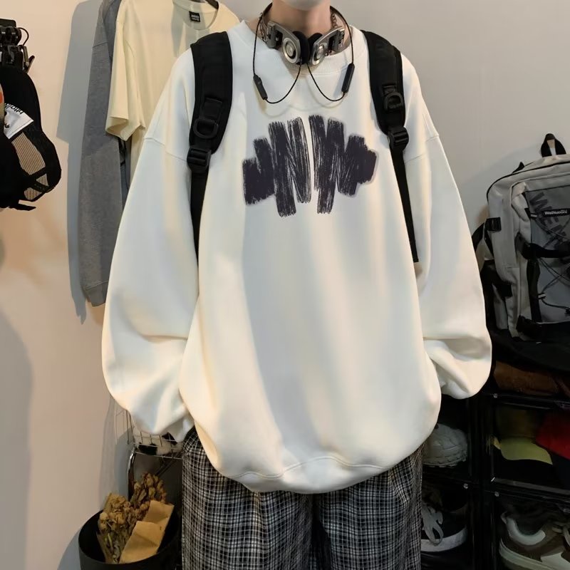 Áo sweater Tay Dài Cổ Tròn Dáng Rộng In Họa Tiết graffiti 8 Màu Thời Trang Mùa Thu Cho Nam