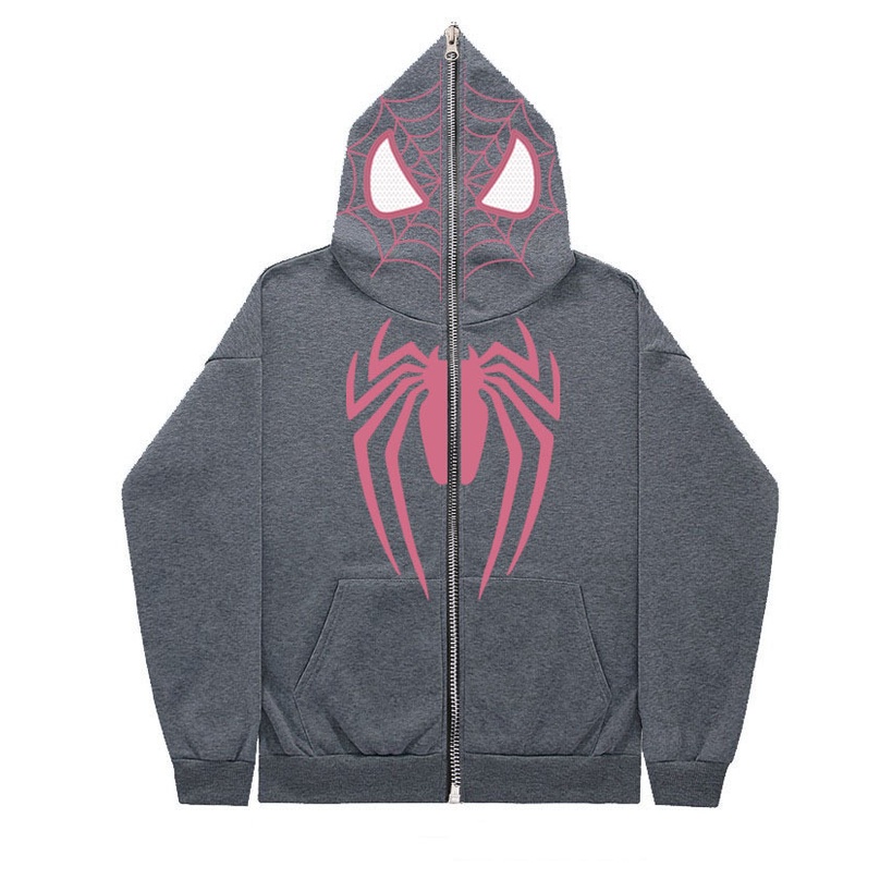 Áo Khoác hoodie Có Khóa Kéo In Hình Nhện Phong Cách Hiphop Thời Trang Đường Phố Mới 2023