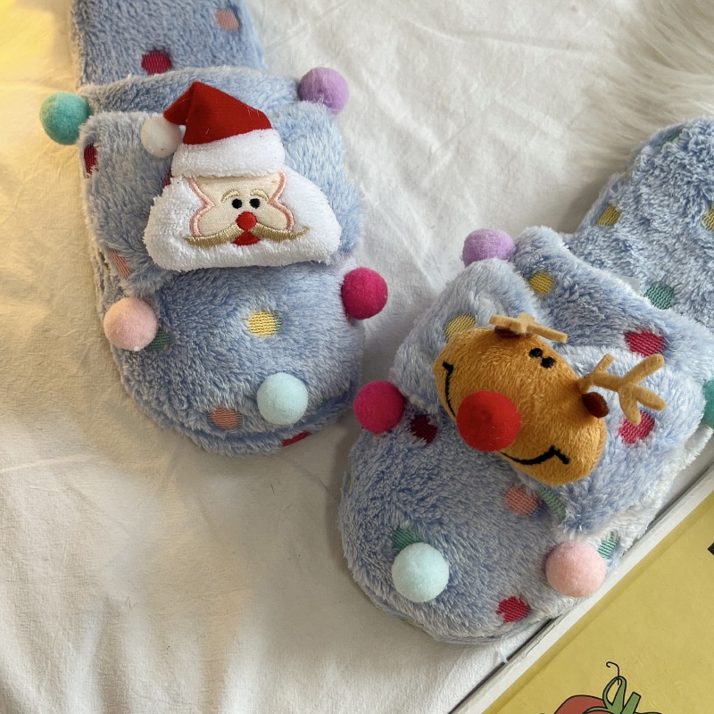 YAOLI Dép Bông Đi Trong Nhà Bằng cotton Phối Lông Thời Trang Giáng Sinh Dễ Thương Dành Cho Nữ Sinh Ký Túc Xá