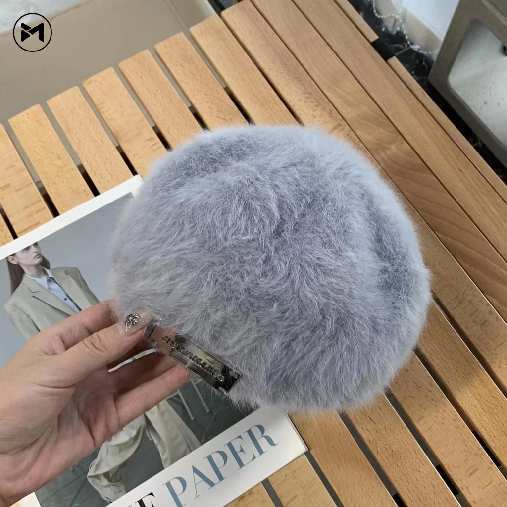 Mũ beret Len Lông Cừu Nhãn Kim Loại Thời Trang Hàn Quốc Mới 2023 Dành Cho Bạn Nữ