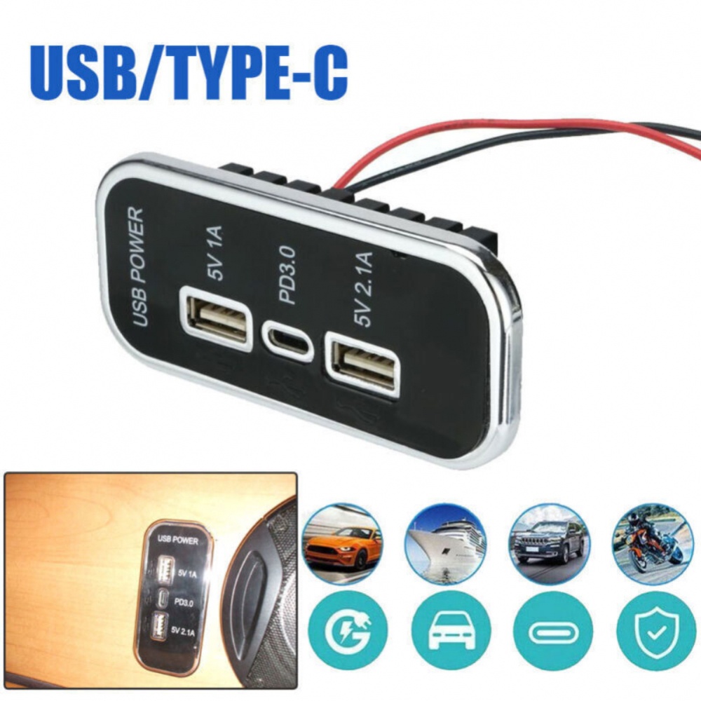 Ổ Cắm Sạc Hai Cổng usb 12-24v Tích Hợp Đèn led Xanh Dương Cho Xe Hơi