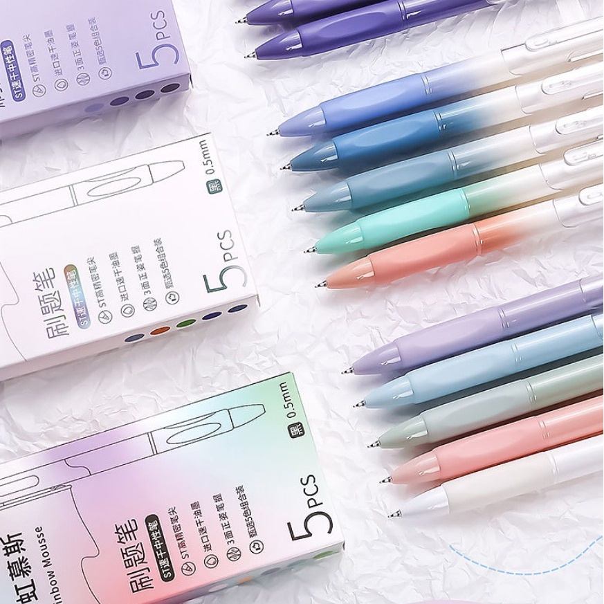 Set 5 Bút Mực gel Ngòi 0.5mm Màu Đen Nhanh Khô