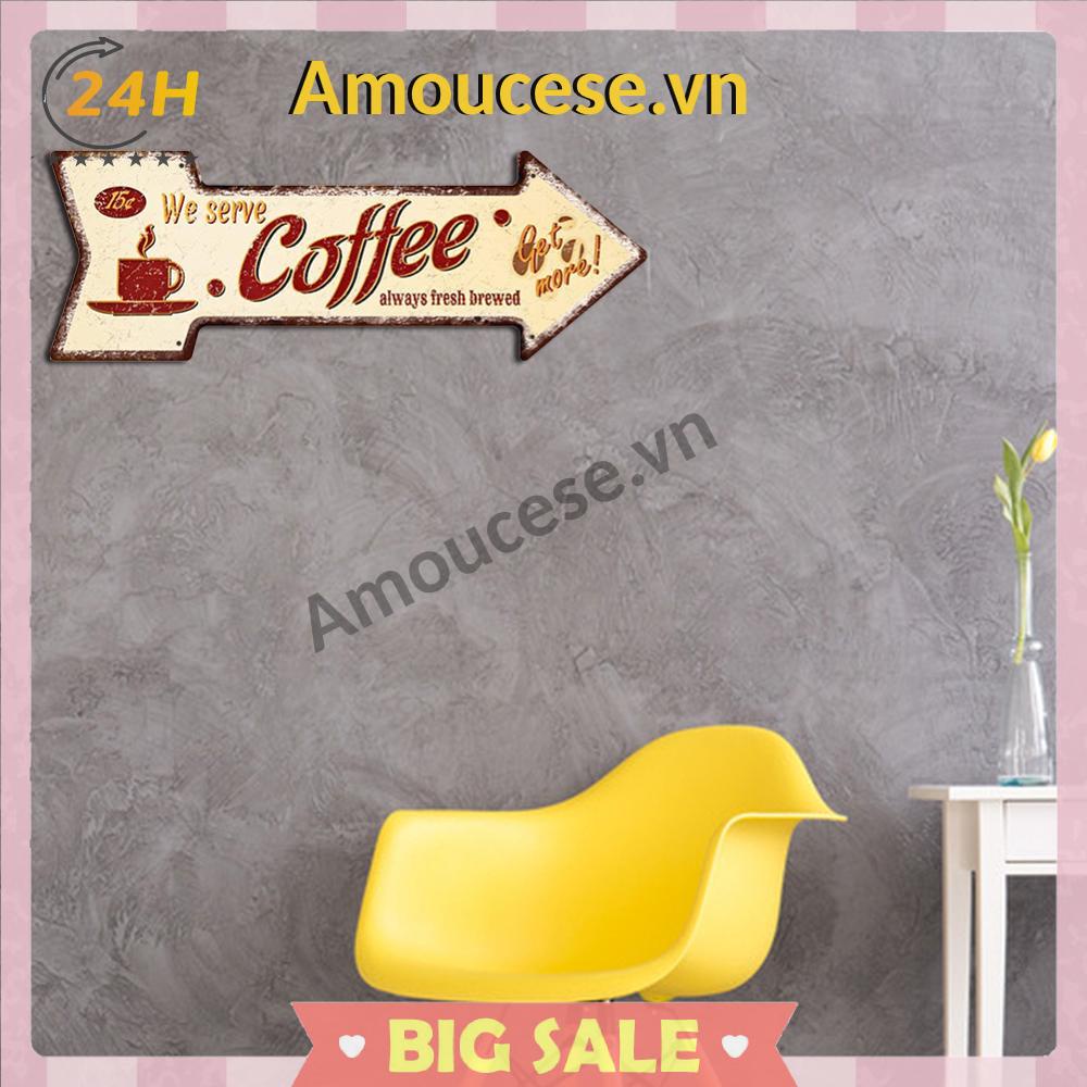 Áp Phích Kim Loại Thiếc Nghệ Thuật Hình Mũi Tên Màu Cà Phê retro Trang Trí Nhà Cửa