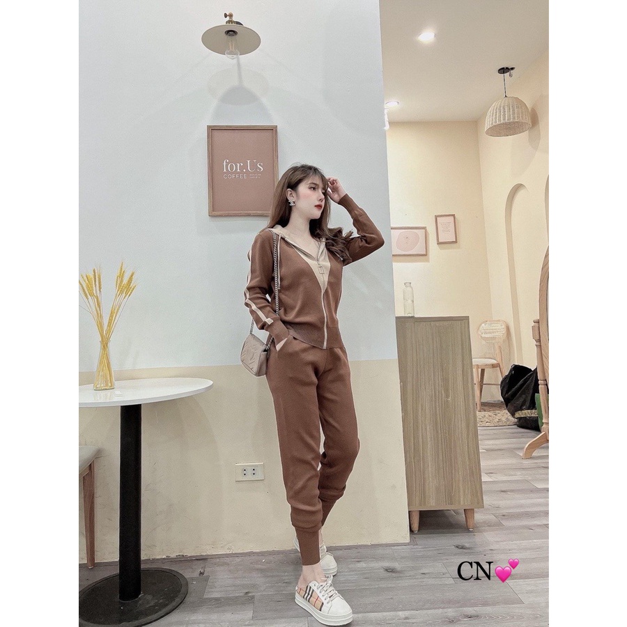 Set bộ len trơn mũ khoá hàng QC