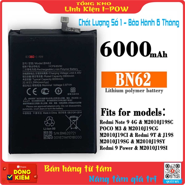 Pin BN62 , Pin Điện Thoại Xiaomi Redmi Note 9 4G/Poco M3/Redmi 9T/Redmi 9 Power