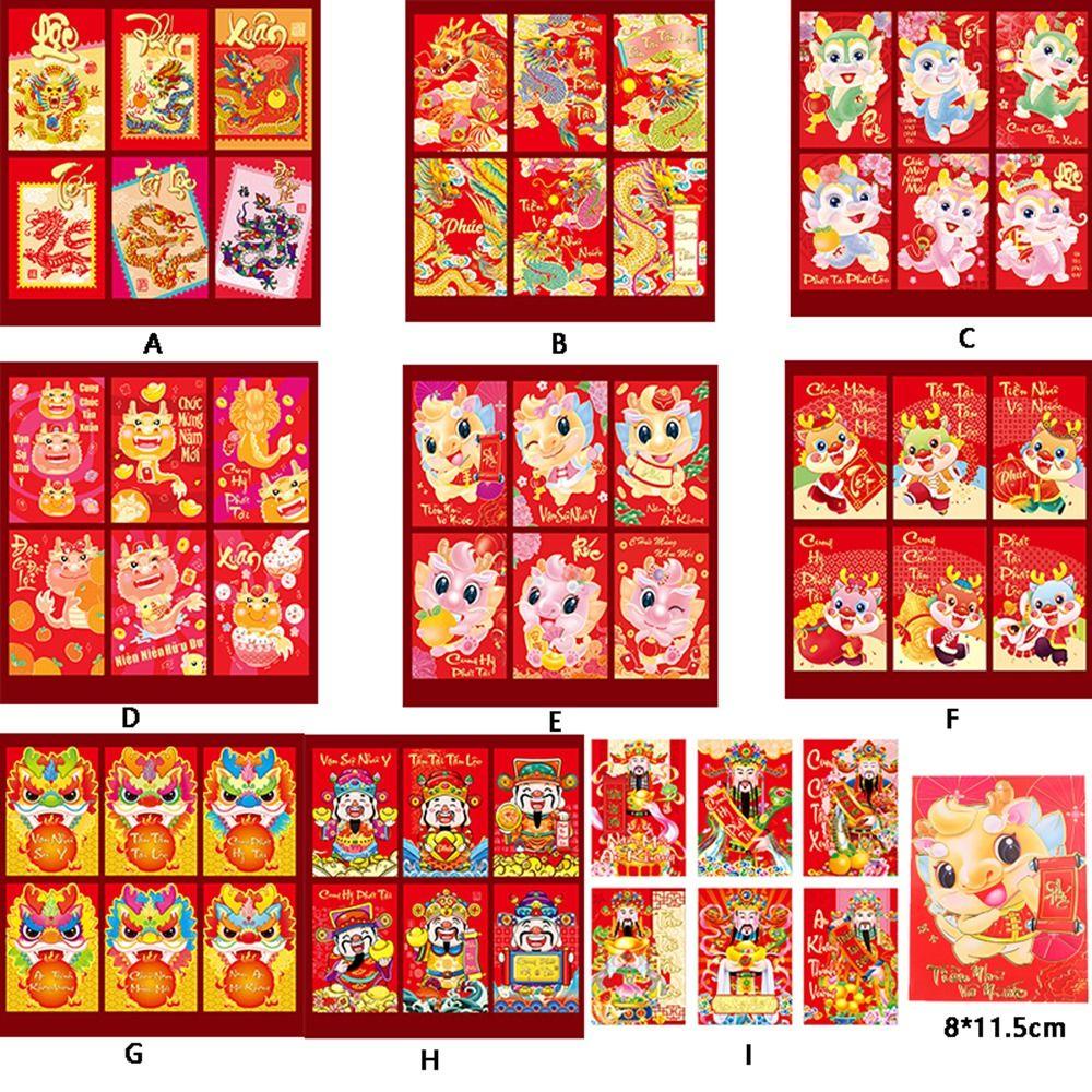 Back2life set 12 Bao Lì Xì Đỏ May Mắn Họa Tiết Thần Tài Trung Hoa