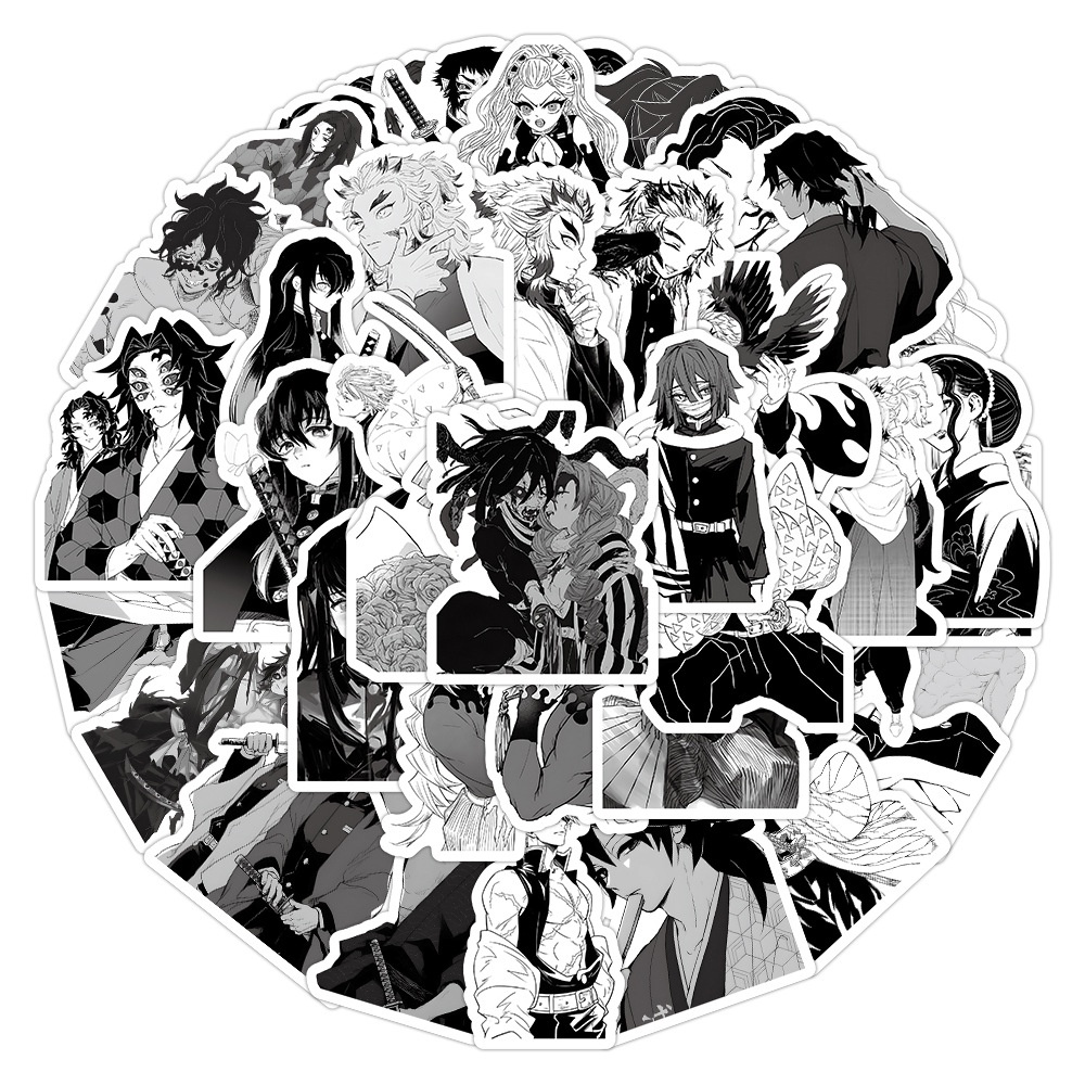 60 Miếng Dán Bút Chì Vẽ anime demon slayer kimetsu no yaiba Màu Trắng Đen