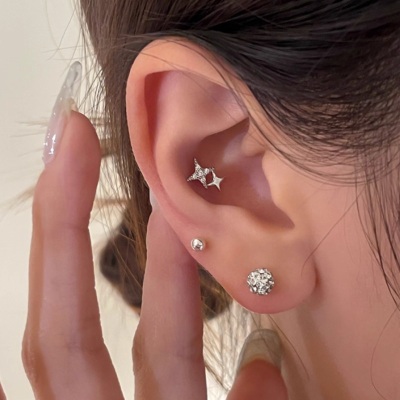 We flower Bông Tai Mạ Bạc 925 Hình Học Đính Pha Lê / Vương Miện / Ngôi Sao Phong Cách Hàn Quốc Thời Trang Cho Nữ