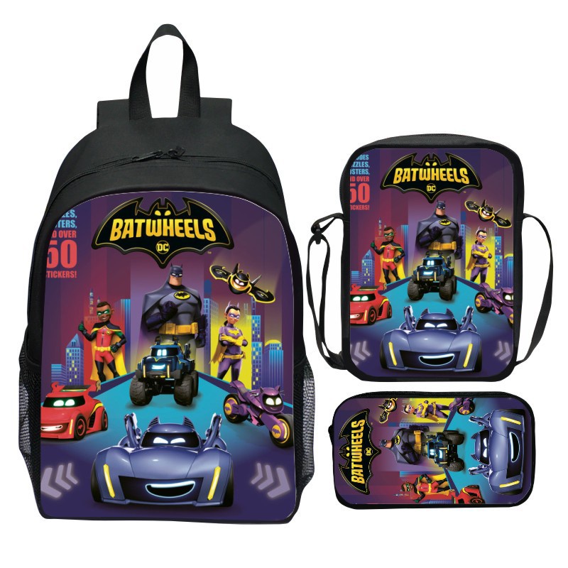 Bộ 3 Ba Lô + Túi Đeo Vai + Túi Đựng Bút Họa Tiết Hoạt Hình BATWHEELS 3D Trọng Lượng Nhẹ Chống Thấm Nước Thoải Mái Cho Bé