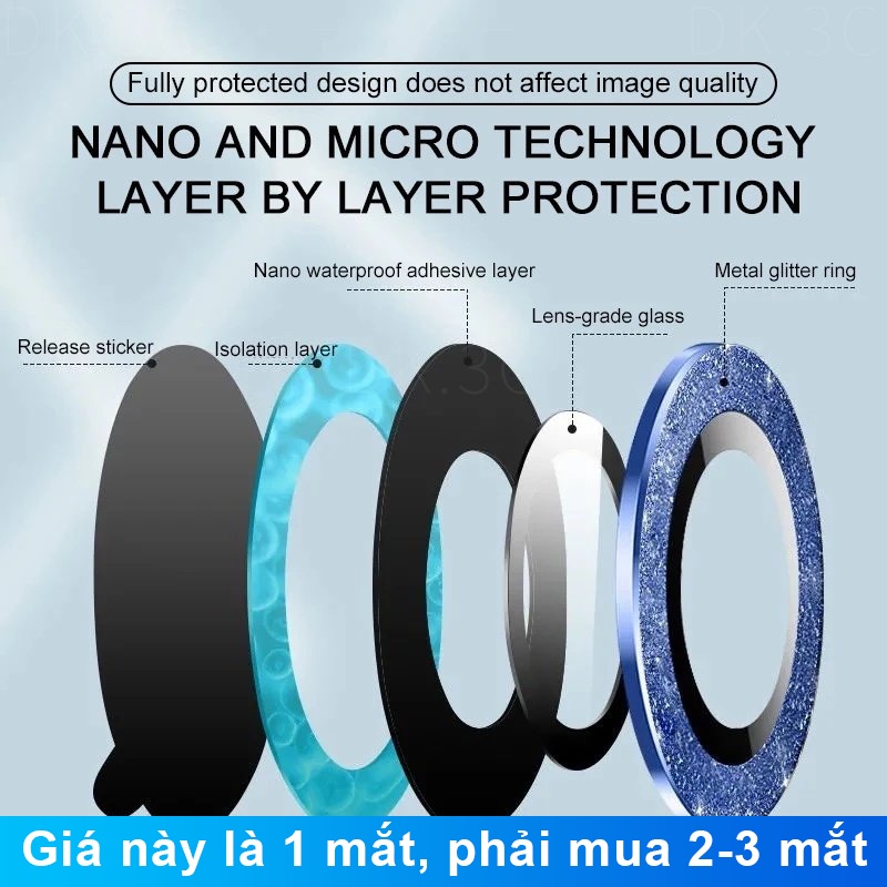 Nắp đính đá bảo vệ camera sau thích hợp cho iPhone 11 12 13 14 15 Pro Max Mini / 14 15 Plus