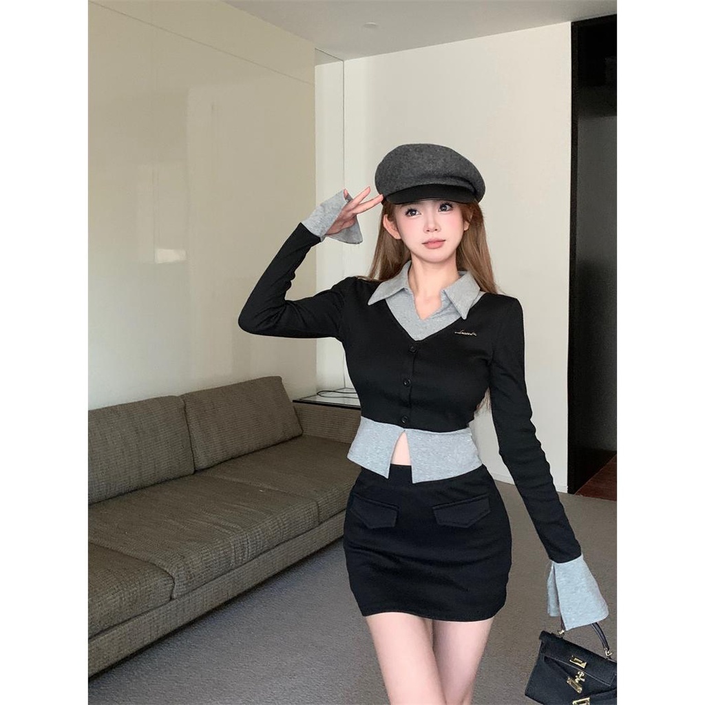 Bộ Áo Dài Tay + Chân Váy Lưng Cao Xinh Xắn Dành Cho Nữ