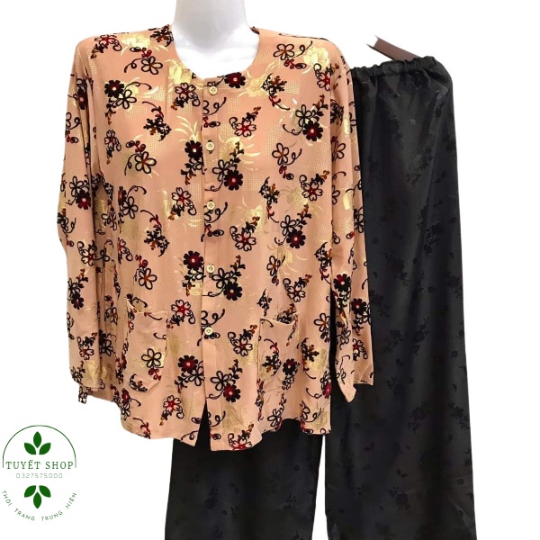 Bộ Đồ Bà Già Áo Bà Ba CAMAVINGA Áo Ép Nhung Quần SaTanh