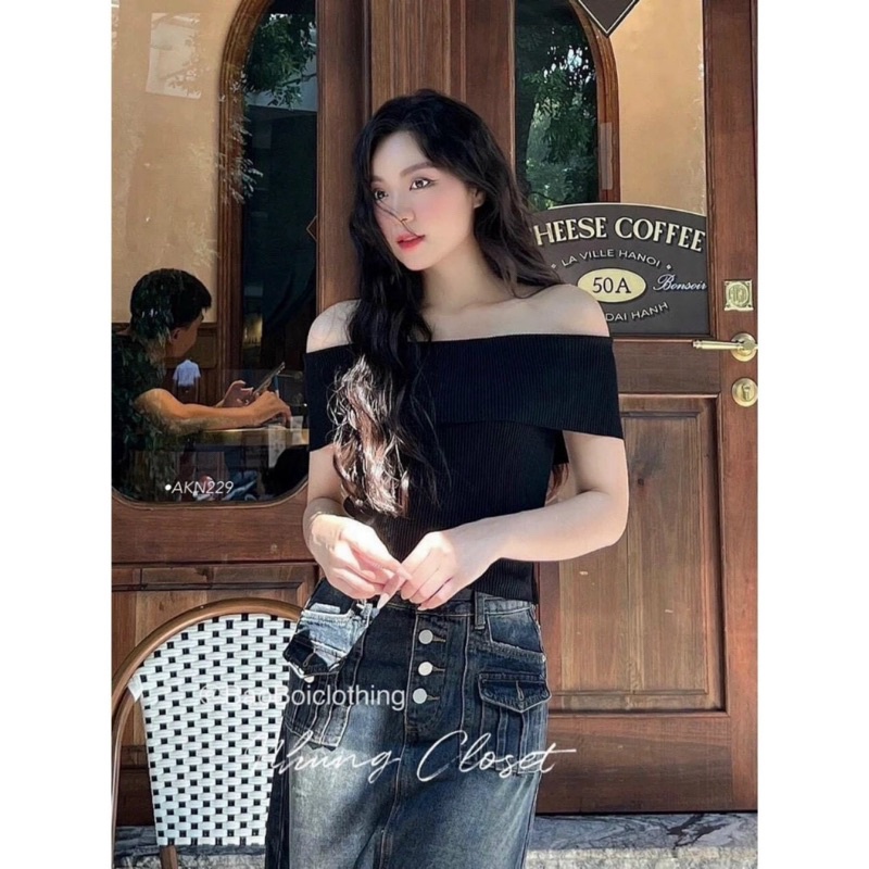 Áo bẹt vai ngắn tay, Áo trễ vai ngắn tay dáng ôm body capnhatxuhuong