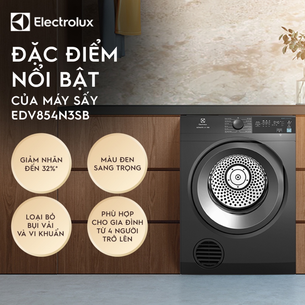 Máy sấy thông hơi Electrolux 8.5kg UltimateCare 300 - EDV854N3SB - Màu xám đen