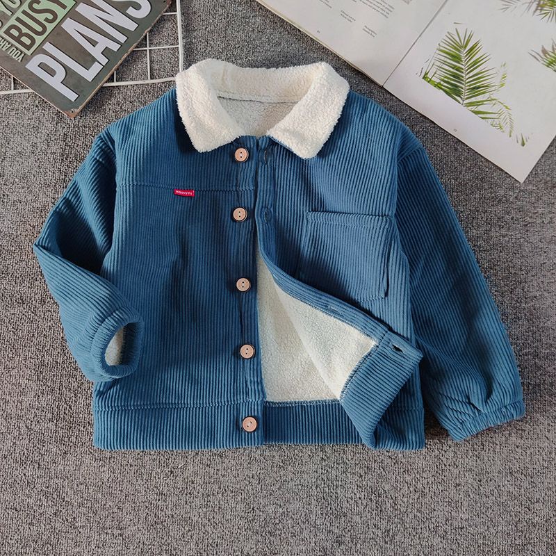 Áo Khoác Nhung Kẻ Một Mảnh In Hoạt Hình Thời Trang Thu Đông Dành Cho Bé Trai Bé Gái
