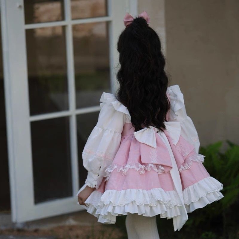 Đầm Công Chúa lolita Màu Hồng Dễ Thương Thời Trang Thu Đông Cho Bé Gái