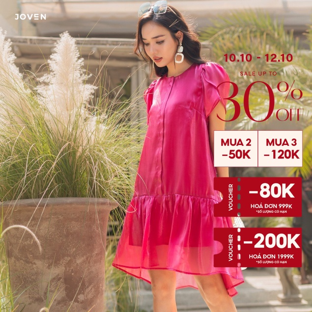 VOUCHER ĐẾN 200K 10.10 - JOVEN Đầm Ngắn Tay Bồng Chất Liệu Organza Sang Trọng