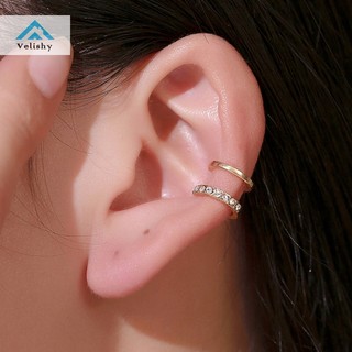Velishy khuyên kẹp vành tai hình chữ u đính đá đơn giản thời trang cho nữ