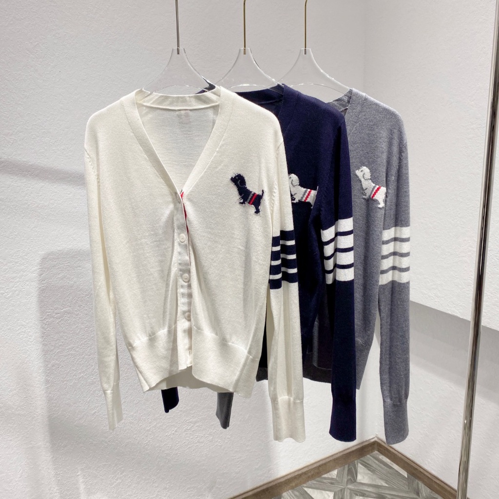 Tom Brown spring and autumn fashion embroidered dog V-neck long-sleeved cardigan jacket