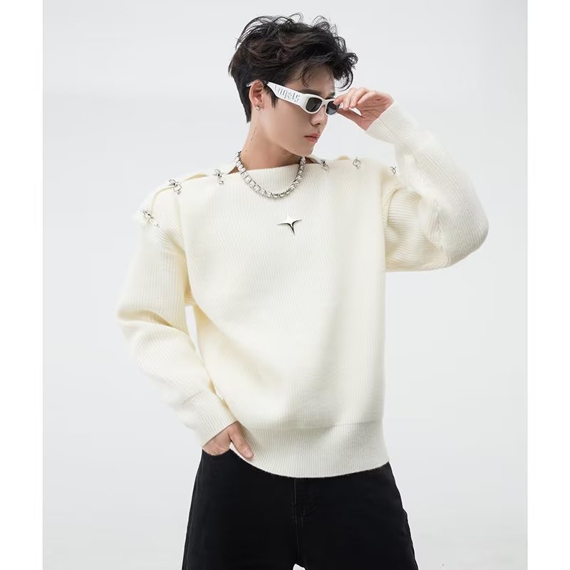 Áo sweater Dệt Kim Tay Dài Phối Khóa Kim Loại Thời Trang Thu Đông Cho Nam