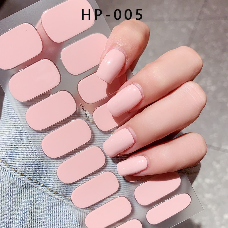 Set 16 Miếng Dán Móng Tay Nhãn Dán Gel Bán Chữa Màu Sắc Đơn Giản Cần đèn uv