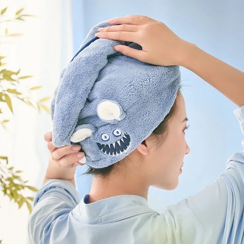 Khăn Quấn Tóc Cotton Nhanh Khô Thêu Hình Thú Kinh Dị Độc Đáo 25x60cm YK