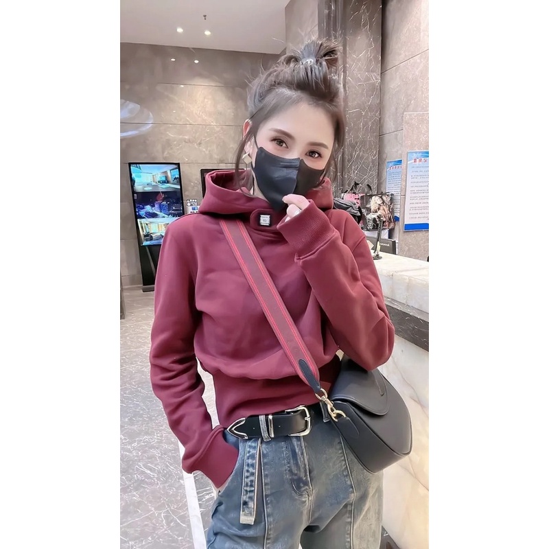 Áo Hoodie Dáng Rộng Màu Trơn Chất Lượng Cao Thời Trang 2000s