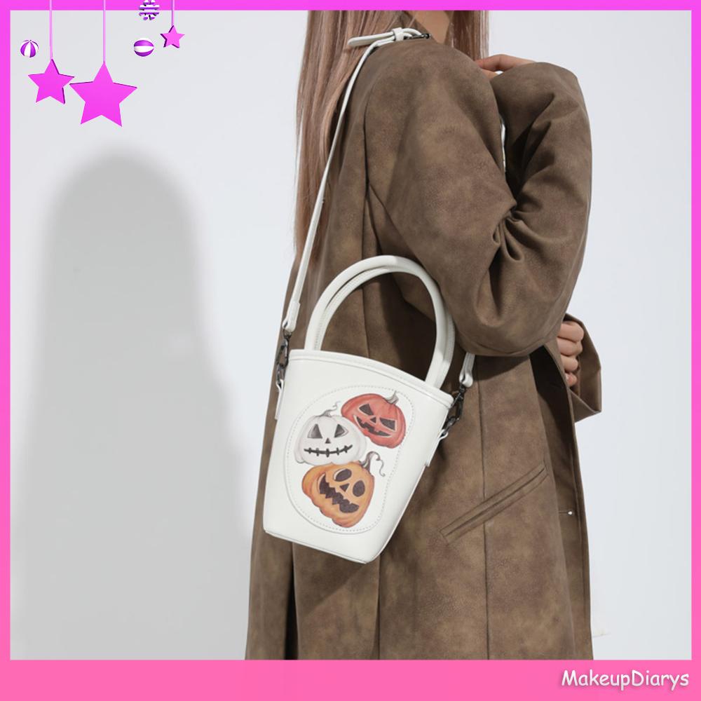 ★ Mỹ Phẩm Trang Điểm ★ Thời Trang Túi Da pu Đeo Chéo In Họa Tiết Bí Ngô Phong Cách halloween Cho Nữ