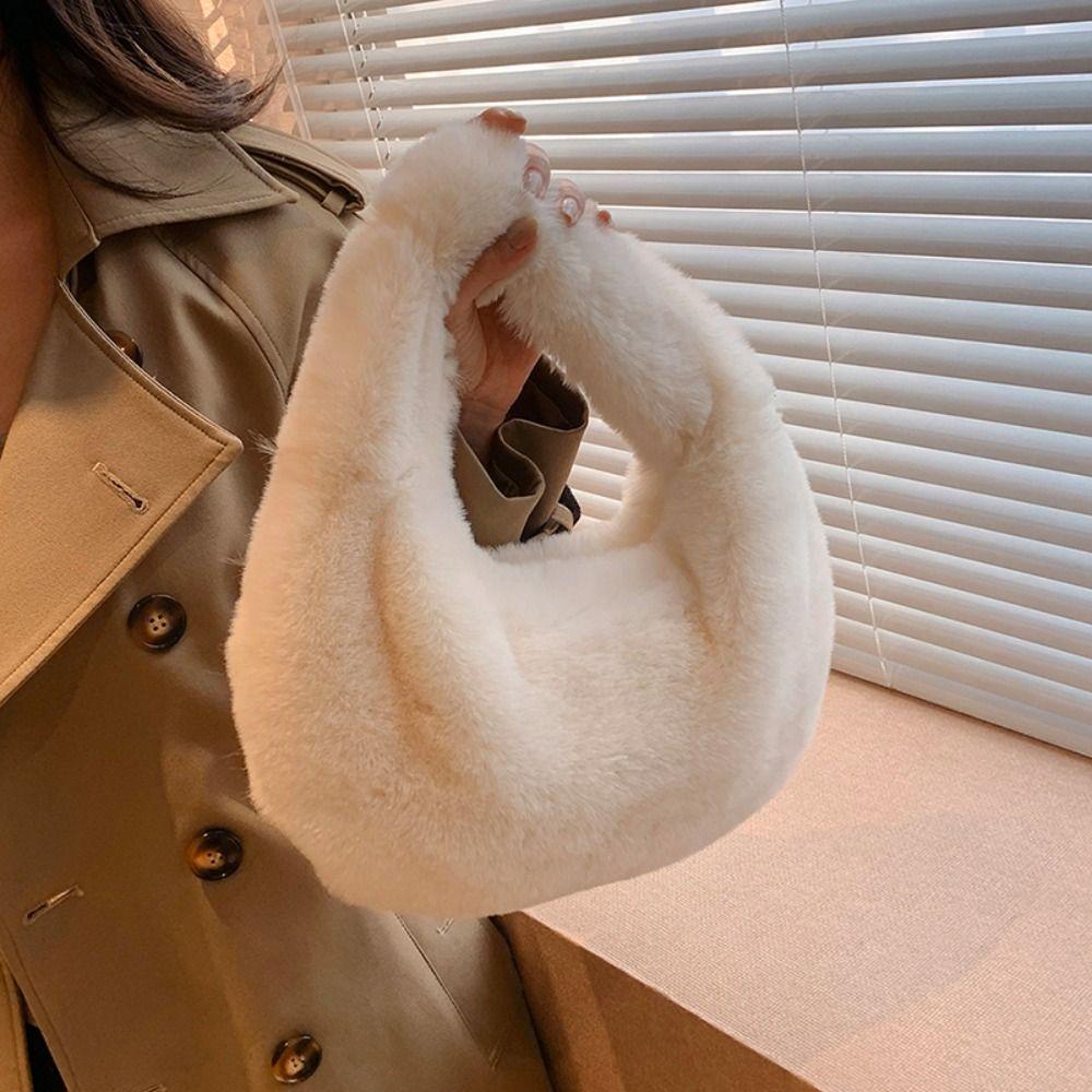 Shanhai Túi Xách Lông Thỏ Giả Màu Trơn Phong Cách Hàn Quốc Thời Trang Công Sở