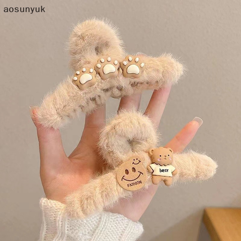 Aosunyuk Kẹp Tóc Hình Cá Mập Phủ Lông Dễ Thương Thời Trang Thu Đông Cho Nữ