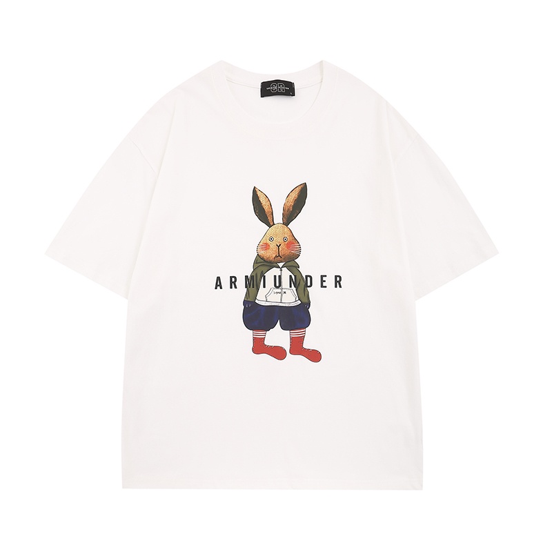 Áo Thun Tay Ngắn Cổ Tròn Dáng Rộng In Hình Thỏ Vui Nhộn Thời Trang Cho Nam Và Nữ