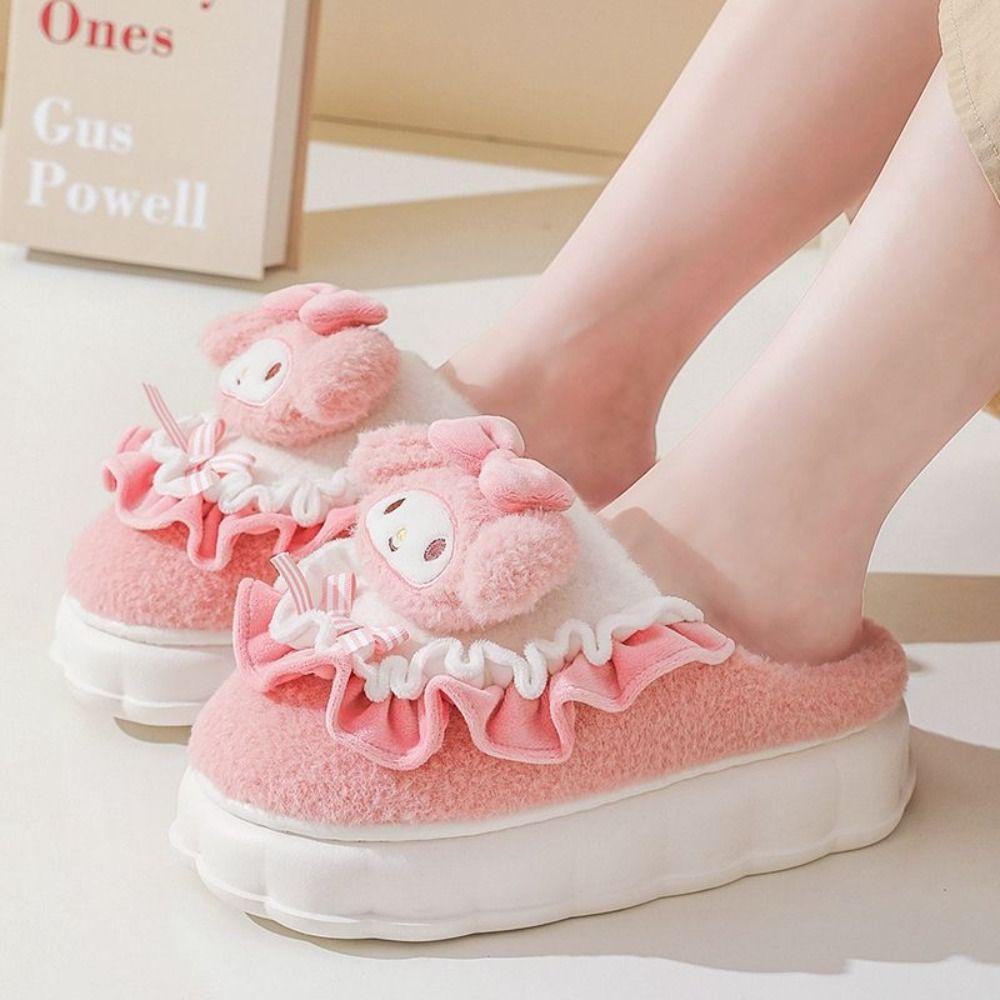 Shanhai Dép Bông Mềm Đi Trong Nhà Mùa Đông Họa Tiết Hoạt Hình melody kt pompom purin