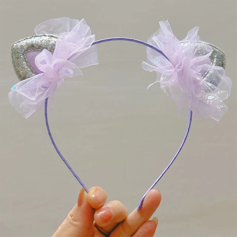 Băng Đô Tai Mèo Hai Mặt Màu Hồng Sáng Bóng Cho Bé