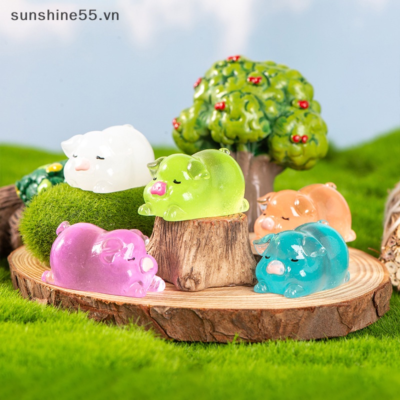 Bộ 2 Tượng Heo mini Dạ Quang Trang Trí Tiểu Cảnh / Xe Hơi vn