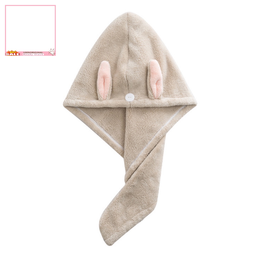 Khăn Quấn Tóc Bằng Vải Sợi Nhỏ Siêu Thấm Hút Nhanh Khô Thiết Kế Tai Thỏ Dễ Thương