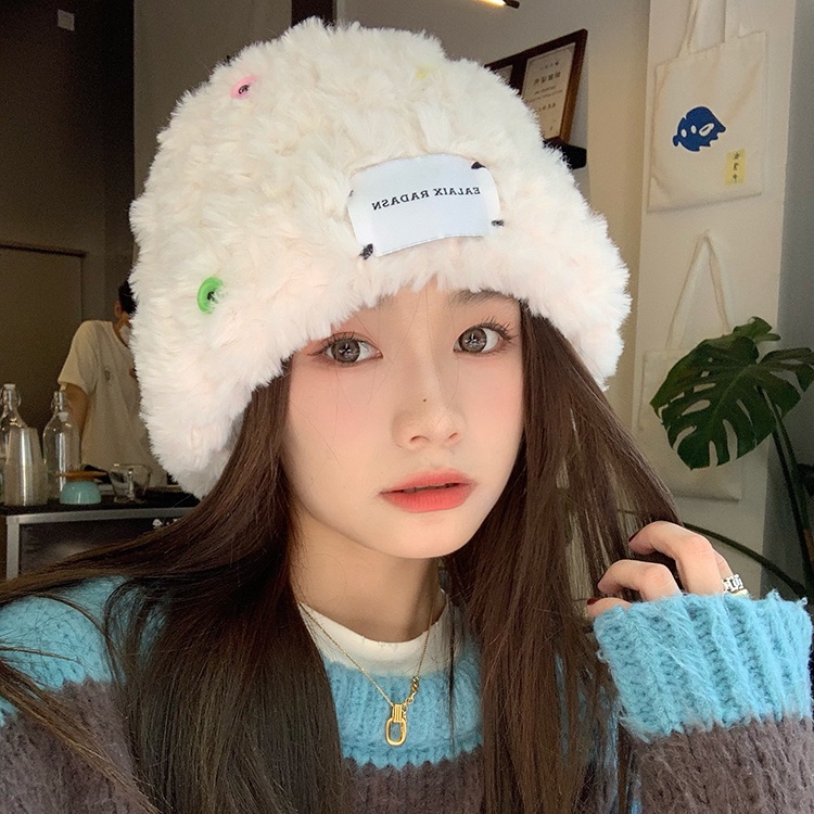 Plus Mũ bucket Dệt Kim Phối Lông Nhung Phong Cách Thời Trang Hàn Quốc